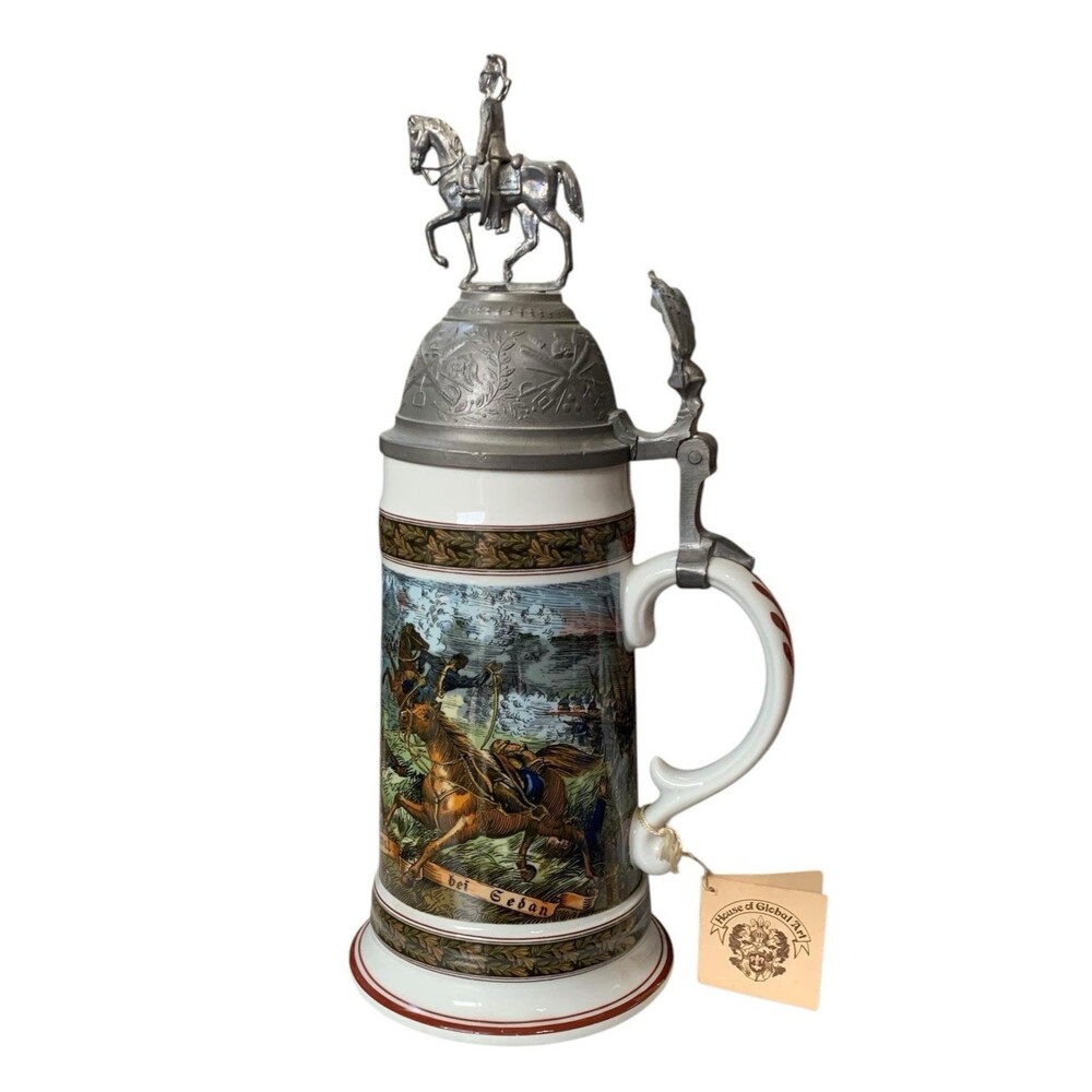 HOUSE OF GOEBEL German Military Stein Pewter Eagle/ Soldier Reserve Hat * Ruh
